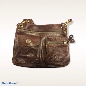 Cross body Roots purse in brown leather